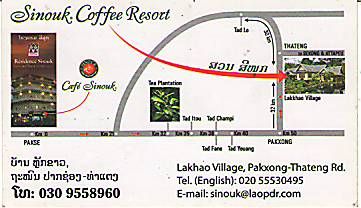 SINOUK COFFEE RESORT-LAO PDR,LAO Coffee Plantation & Botanic Gardens,Paksong-Thateng Road, Bolaven Plateau - Champasak Province, Southern LAOS,LAO Business Directory 